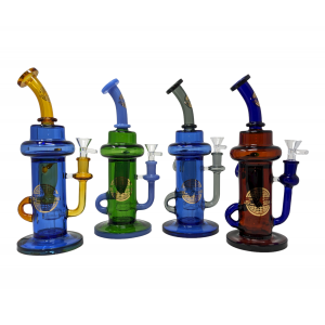 11" On Point Glass Color Tube Round Base Recycler Water Pipe - Assorted Colors [ABC168]